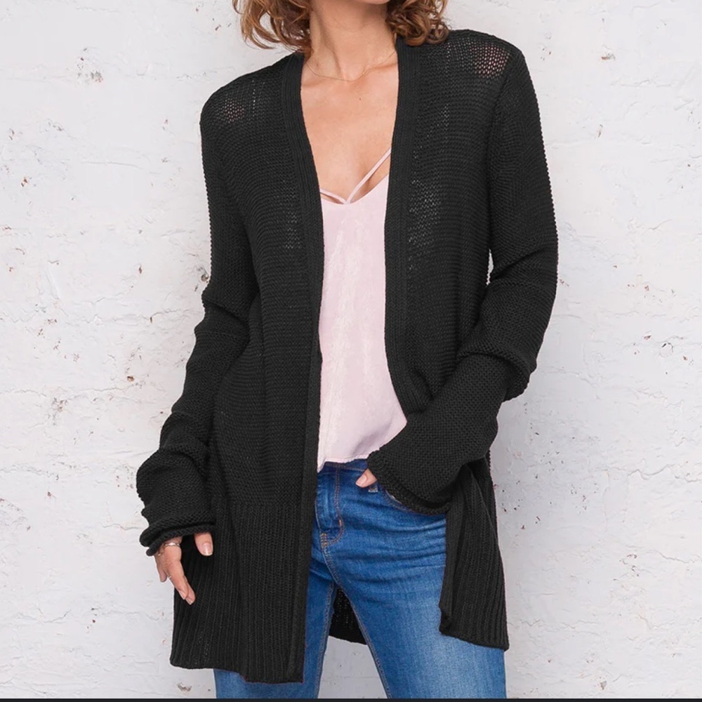 Wooden Ships Open Weave Sweater Cardigan Size M Open Waterfall Front Mohair Wool